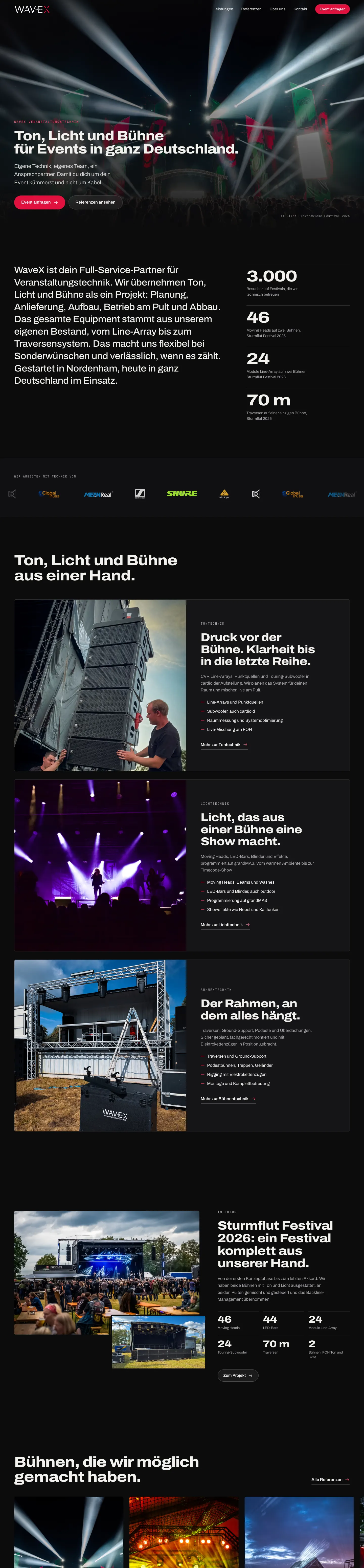 Startseite von WaveX Veranstaltungstechnik auf dem Desktop