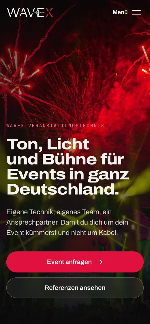 WaveX Veranstaltungstechnik auf dem Smartphone